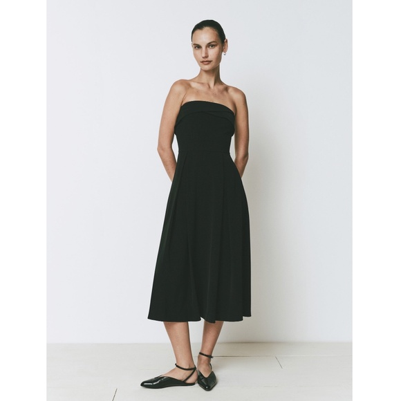 485. RUE SOPHIE Belle Strapless Black Midi Tea Dress $218 EUC Small - Picture 1 of 4